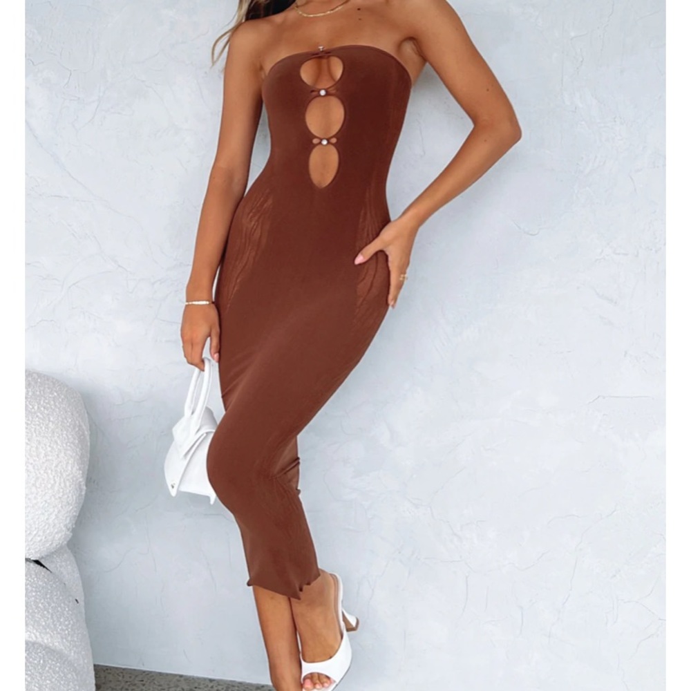 White fox boutique Your Peace Midi Dress Chocolate (poster girl dupe dress)